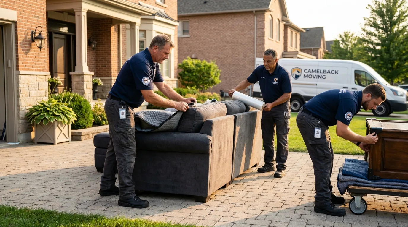 Large estate moving crew wrapping furniture in Boulder, CO